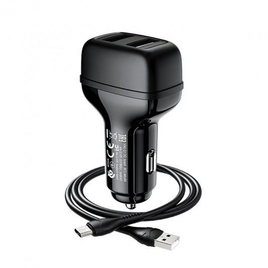 АЗП Hoco Z36 Leader 2.4A (2USB-A) + кабель USB to MicroUSB Чорний - зображення 3 