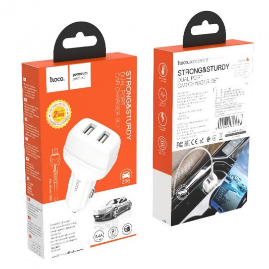 АЗП Hoco Z36 Leader 2.4A (2USB-A) + кабель USB to MicroUSB Білий - зображення 1 