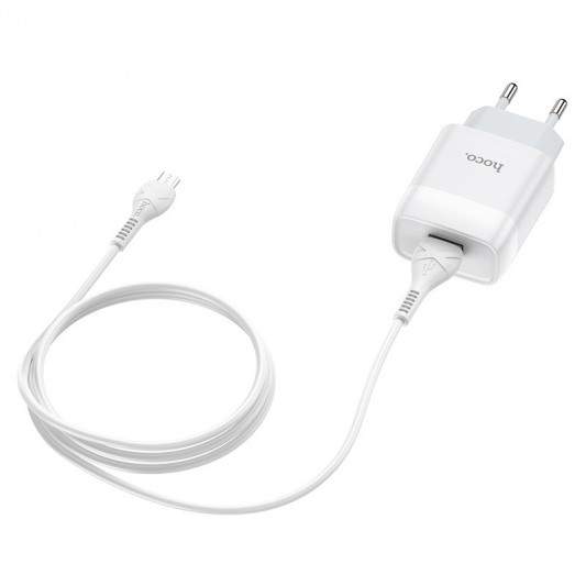 МЗП Hoco C72A Glorious 2.1A (1USB-A) + кабель USB to MicroUSB Білий - зображення 2 