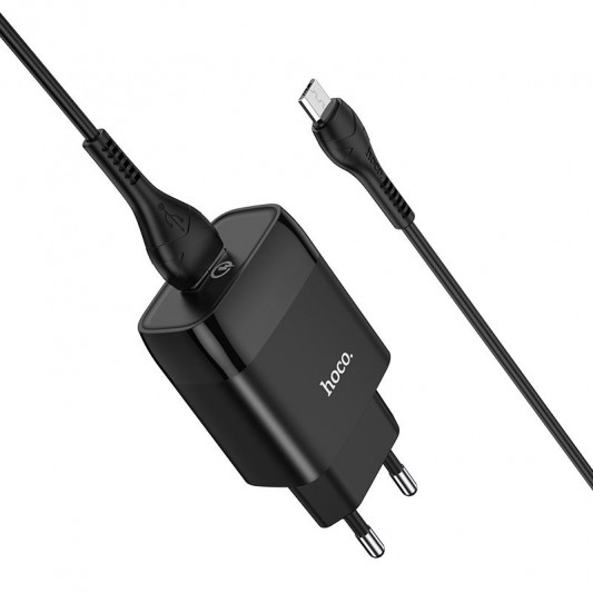 МЗП Hoco C72Q Glorious QC3.0 18W (1USB-A) + кабель USB to MicroUSB Чорний - зображення 1 