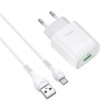 Блок живлення Hoco C72Q Glorious QC3.0 18W (1USB-A) + кабель USB to MicroUSB Білий