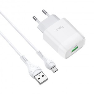Блок живлення Hoco C72Q Glorious QC3.0 18W (1USB-A) + кабель USB to MicroUSB Білий