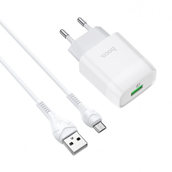 Блок живлення Hoco C72Q Glorious QC3.0 18W (1USB-A) + кабель USB to MicroUSB Білий