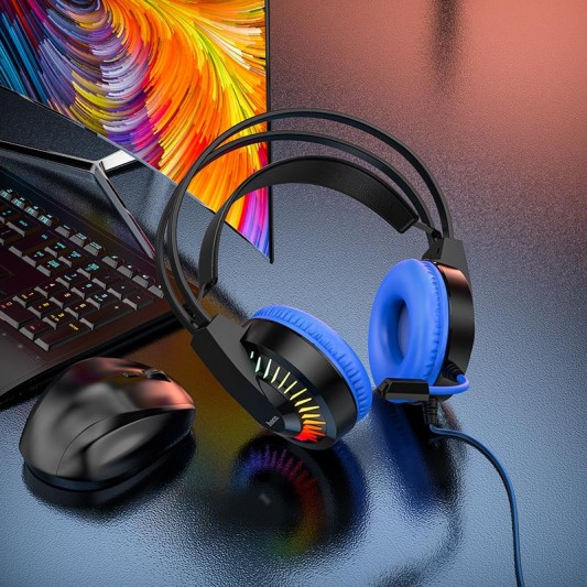 Накладні навушники Hoco W105 Joyful (USB+3.5mm/1.2m) Синій - зображення 3 
