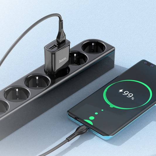 МЗП Hoco C88A Star round 2.4A (2USB-A) + кабель USB to Type-C Чорний - зображення 2 
