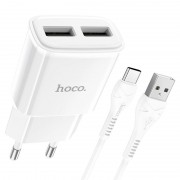 МЗП Hoco C88A Star round 2.4A (2USB-A) + кабель USB to Type-C Білий