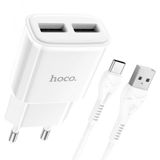 МЗП Hoco C88A Star round 2.4A (2USB-A) + кабель USB to Type-C Білий - зображення 1 