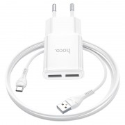 МЗП Hoco C88A Star round 2.4A (2USB-A) + кабель USB to Type-C Білий