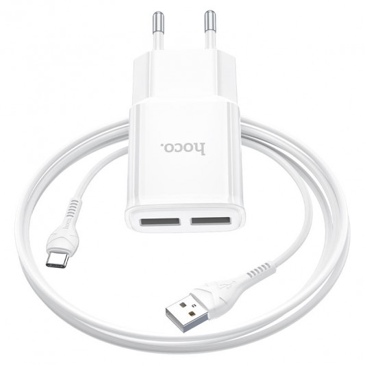МЗП Hoco C88A Star round 2.4A (2USB-A) + кабель USB to Type-C Білий - зображення 2 