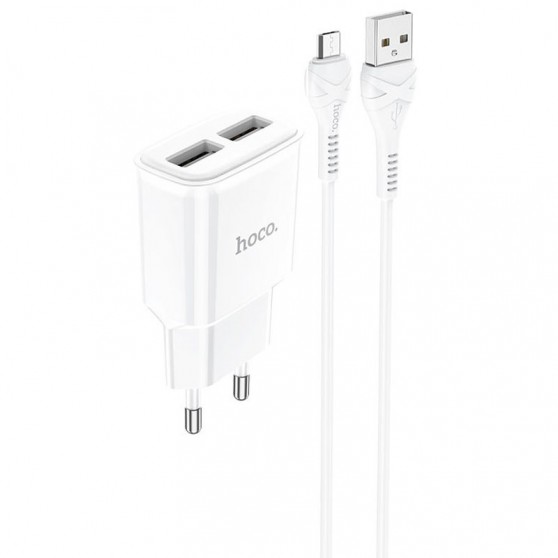 МЗП Hoco C88A Star round 2.4A (2USB-A) + кабель USB to MicroUSB Белый