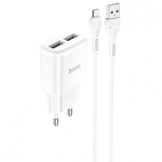 Блок живлення Hoco C88A Star round 2.4A (2USB-A) + кабель USB to MicroUSB Білий