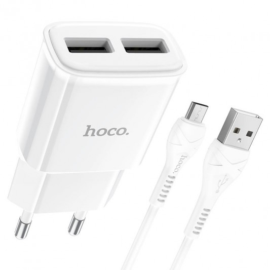 МЗП Hoco C88A Star round 2.4A (2USB-A) + кабель USB to MicroUSB Білий - зображення 1 
