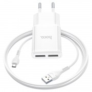 МЗП Hoco C88A Star round 2.4A (2USB-A) + кабель USB to MicroUSB Білий