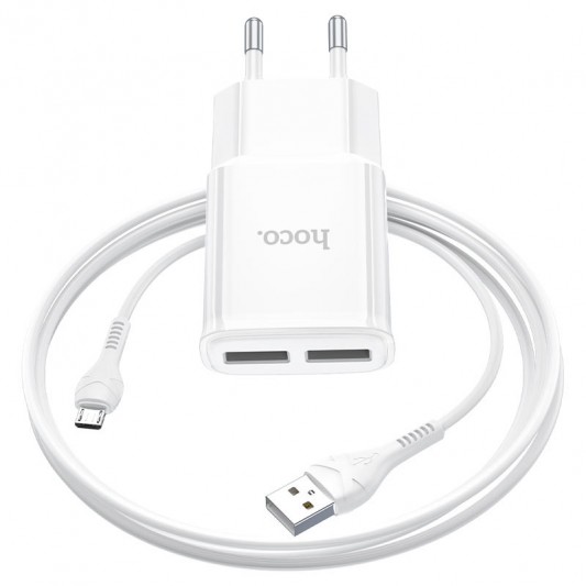 МЗП Hoco C88A Star round 2.4A (2USB-A) + кабель USB to MicroUSB Білий - зображення 2 