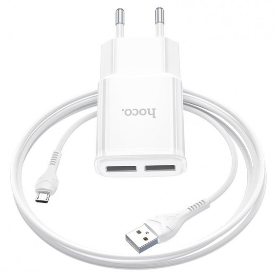 Блок живлення Hoco C88A Star round 2.4A (2USB-A) + кабель USB to MicroUSB Білий