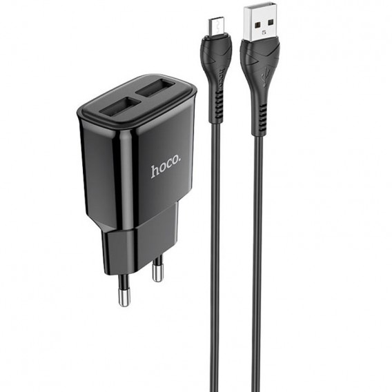 Блок живлення Hoco C88A Star round 2.4A (2USB-A) + кабель USB to MicroUSB Чорний
