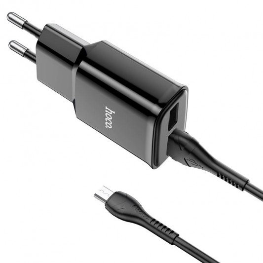 МЗП Hoco C88A Star round 2.4A (2USB-A) + кабель USB to MicroUSB Чорний - зображення 1 