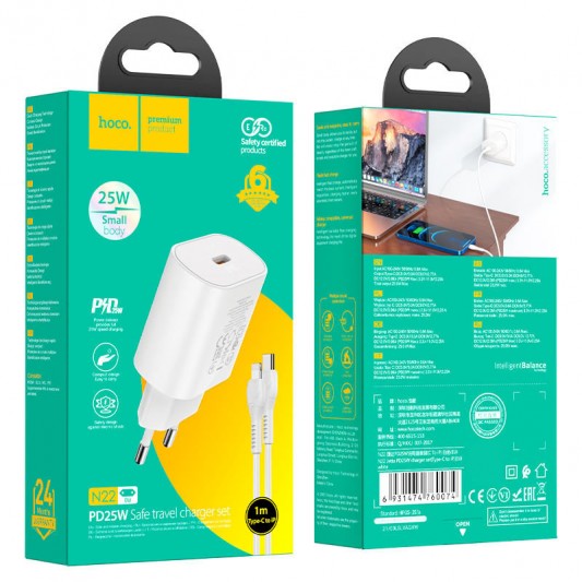 МЗП Hoco N22 Jetta PD25W (1USB-C) + кабель Type-C to Lightning Білий - зображення 5 
