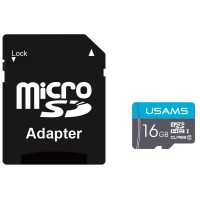 Карта памяти Usams US-ZB117 (TF High Speed Card) microSDHC Class 10 – 16GB (с адаптером) Blue