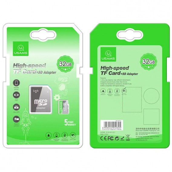 Карта пам'яті Usams US-ZB118 (TF High Speed Card) microSDHC Class 10 - 32GB (з адаптером) Green