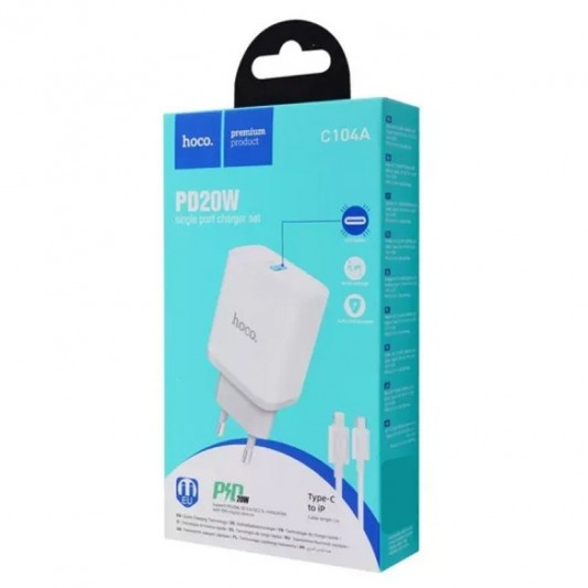 МЗП Hoco C104A PD20W (1USB-C) + кабель Type-C to Type-C White - зображення 3 