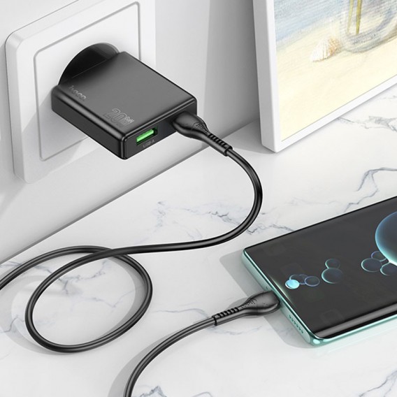 Блок живлення Hoco N38 Delgado PD20W+QC3.0 (1USB-A/1C) Black