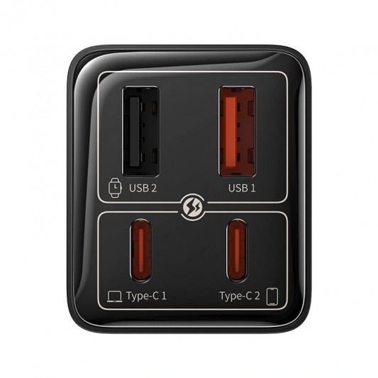 МЗП Baseus GaN6 Pro OS 65W (2USB-A/2C) + кабель Type-C to Type-C (P10162701) Black - зображення 1 