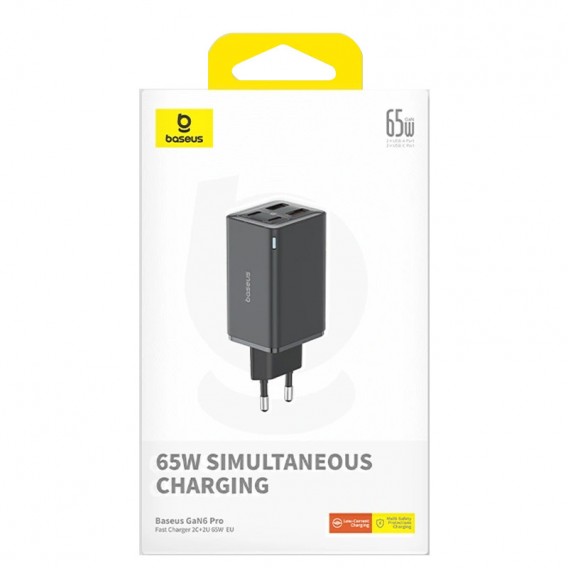 Блок живлення Baseus GaN6 Pro OS 65W (2USB-A/2C) + кабель Type-C to Type-C (P10162701) Black
