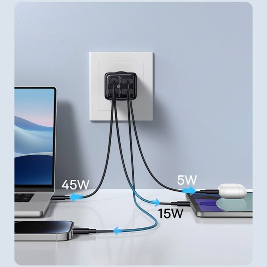 МЗП Baseus GaN6 Pro OS 65W (2USB-A/2C) + кабель Type-C to Type-C (P10162701) Black - зображення 3 