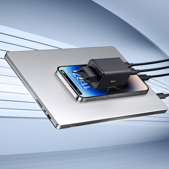 Блок живлення Baseus GaN6 Pro OS 65W (2USB-A/2C) + кабель Type-C to Type-C (P10162701) Black