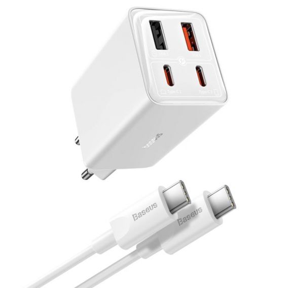 Блок живлення Baseus GaN6 Pro OS 65W (2USB-A/2C) + кабель Type-C to Type-C (P10162701) White