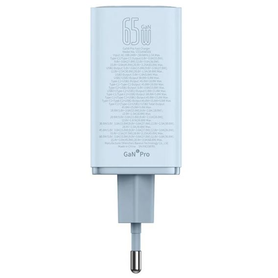 Блок живлення Baseus GaN6 Pro OS 65W (2USB-A/2C) + кабель Type-C to Type-C (P10162701) Galaxy Blue
