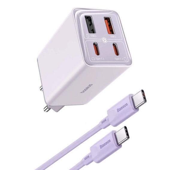 Блок живлення Baseus GaN6 Pro OS 65W (2USB-A/2C) + кабель Type-C to Type-C (P10162701) Star Purple