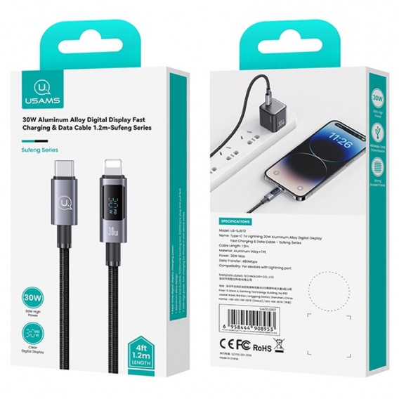 Дата кабеля USAMS US-SJ672 Digital Display Sufeng Ser. Type-C to Lightning 30W (1.2m) Tarnish