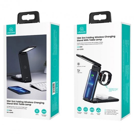 БЗП Usams US-CD181 15W 3in1 with Table Lamp Black - зображення 5 