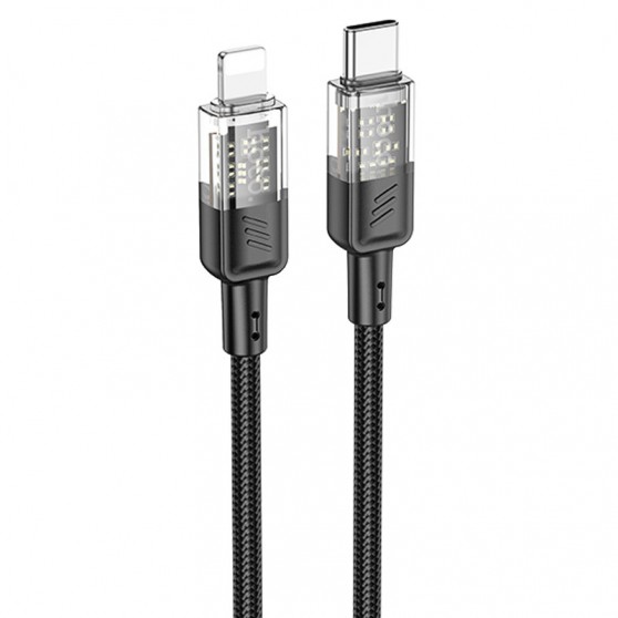 Дата кабеля Hoco U129 Spirit Transparent Type-C to Lightning 27W (1.2m) Black