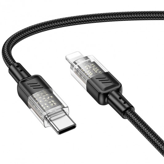 Дата кабель Hoco U129 Spirit Transparent Type-C to Lightning 27W (1.2m) Black - зображення 1 