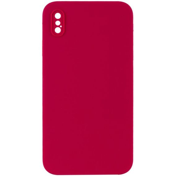 Чохол Silicone Case Square Full Camera Protective (AA) NOLOGO для Apple iPhone X / XS (5.8") Червоний / Rose Red