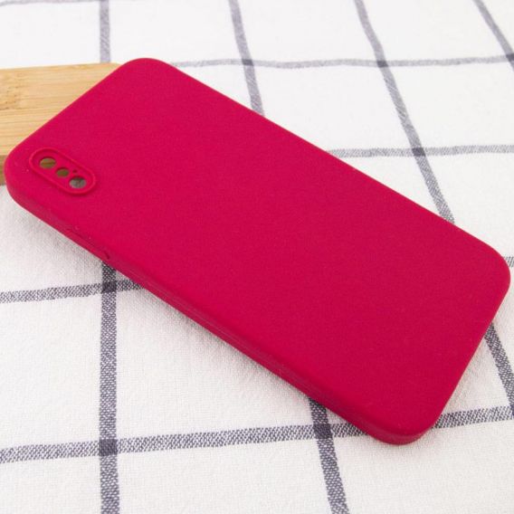 Чохол Silicone Case Square Full Camera Protective (AA) NOLOGO для Apple iPhone X / XS (5.8") Червоний / Rose Red