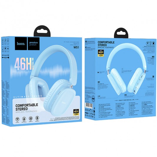 Накладні бездротові навушники Hoco W51 Delightful Blue - зображення 2 