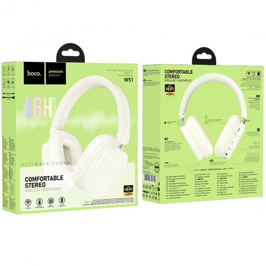 Накладні бездротові навушники Hoco W51 Delightful Milky White - зображення 2 