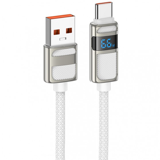Дата кабель Hoco U137 Line with display USB to Type-C 5A/66W (1.2m) White
