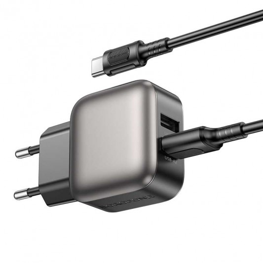 МЗП Borofone BAS51A Absolute 12W (2USB-A) + кабель USB to Type-C Black - зображення 1 