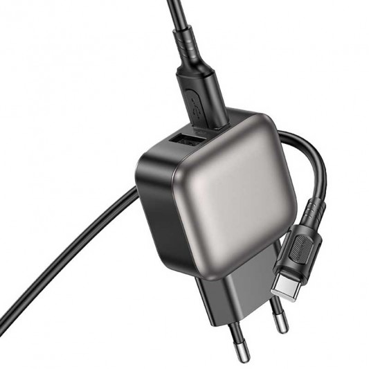 МЗП Borofone BAS51A Absolute 12W (2USB-A) + кабель USB to Type-C Black - зображення 3 