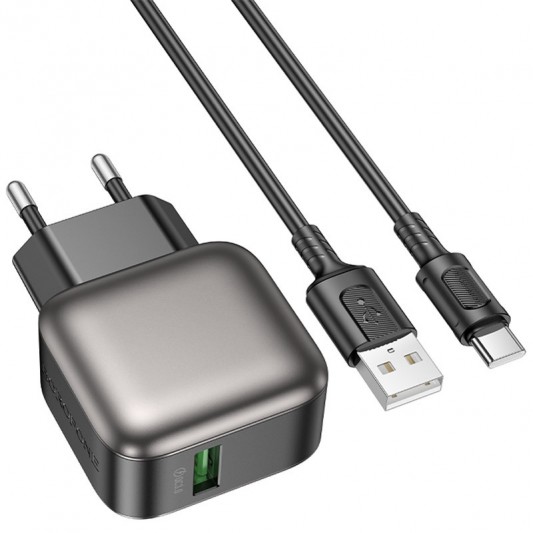 МЗП Borofone BAS52A Absolute QC3.0 18W (1USB-A) + кабель USB to Type-C Black - зображення 4 