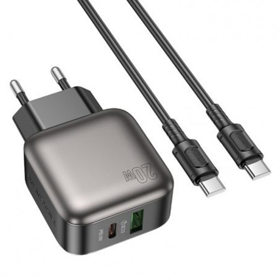 Блок живлення Borofone BAS54A Absolute PD20W+QC3.0 (1USB-A/1C) + кабель Type-C to Type-C Black