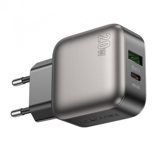 МЗП Borofone BAS54A Absolute PD20W+QC3.0 (1USB-A/1C) + кабель Type-C to Type-C Black - зображення 1 