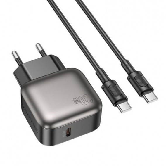 Блок живлення Borofone BAS53A Absolute PD20W (1USB-C) + кабель Type-C to Type-C Black