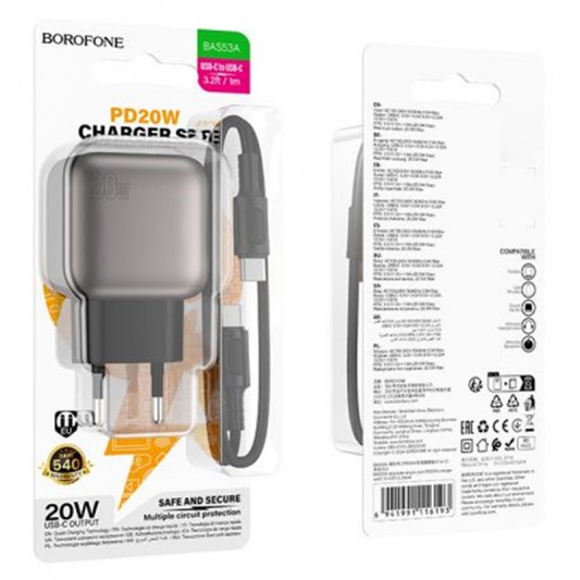 МЗП Borofone BAS53A Absolute PD20W (1USB-C) + кабель Type-C to Type-C Black - зображення 2 