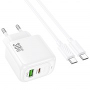 МЗП Hoco CS55A Surplus PD30W+QC3.0 (1USB-A/1C) + кабель Type-C to Type-C White